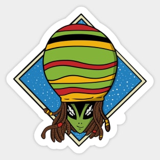 Alien Plays Rasta Reggae Music In Space Sticker